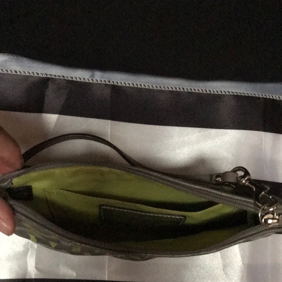 Coach signature gray and light green wristlet - Picture 3 of 5